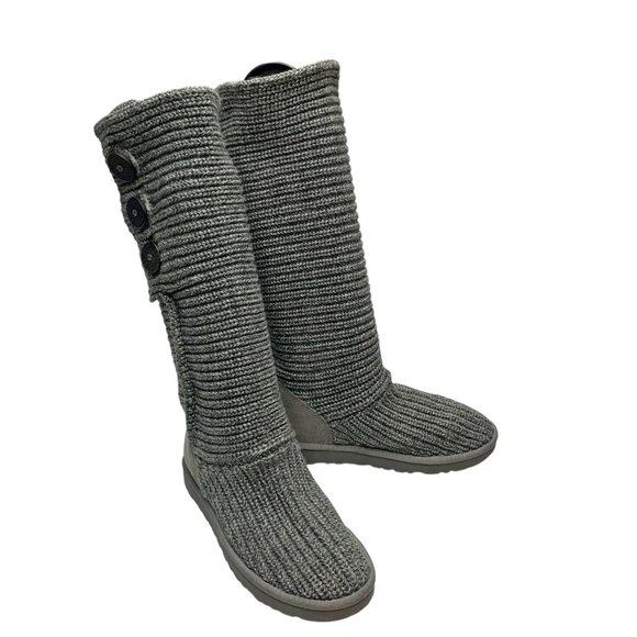 UGG Classic Knit Cardy 5819‎ Charcoal Grey Knit Tall Fold Over Boot - Picture 1 of 11